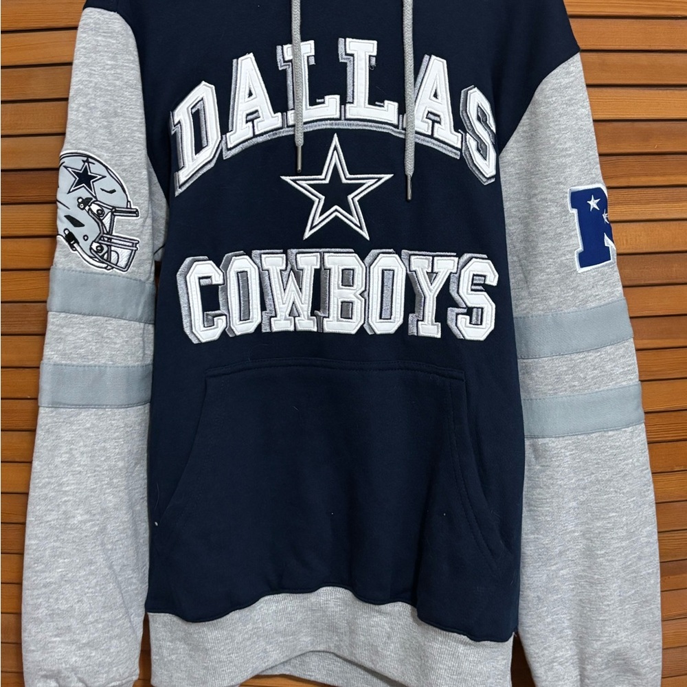 NFL Dallas Cowboys Pullover Crewneck Hoodie - Navy & Light Gray